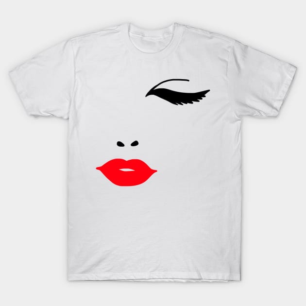 Sexy Red Lips & Lashes Face T-Shirt by faiiryliite